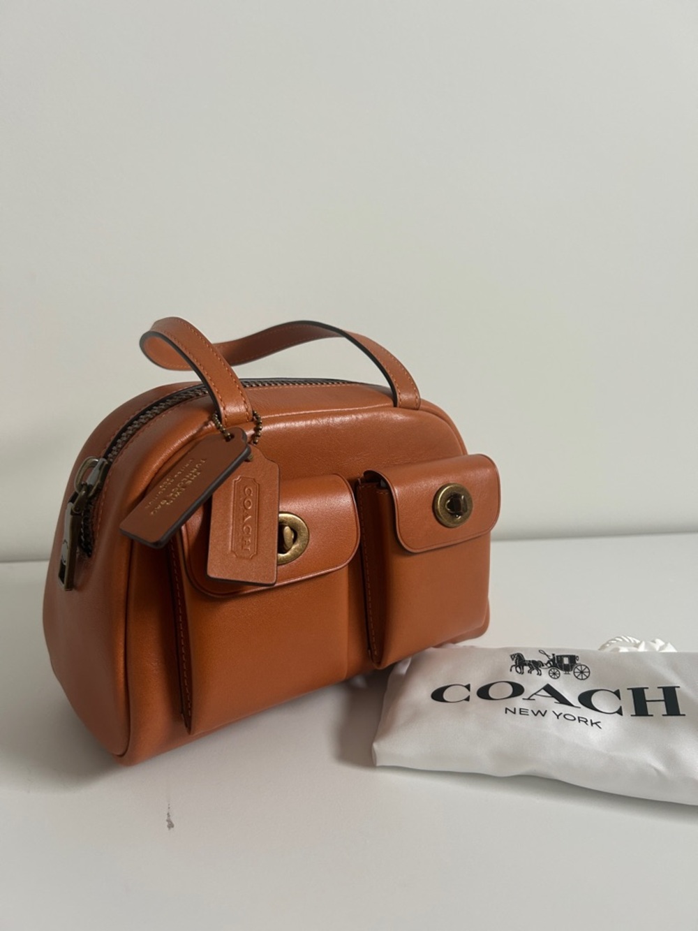 COACH NWT Twin Turnlock 20 in Toffee